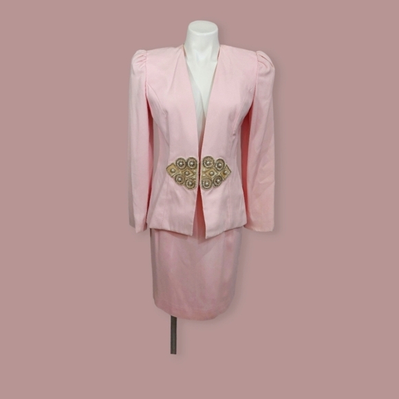 Opalis by Frank Hahn Pale Pink Skirt Set Women's Vintage Size 8 Made In USA - Picture 1 of 14